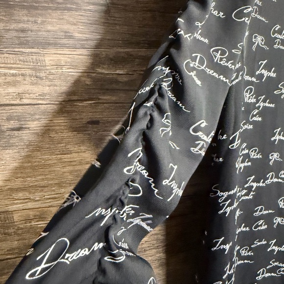 White House Black Market Black Script Blouse AS IS - Picture 5 of 9